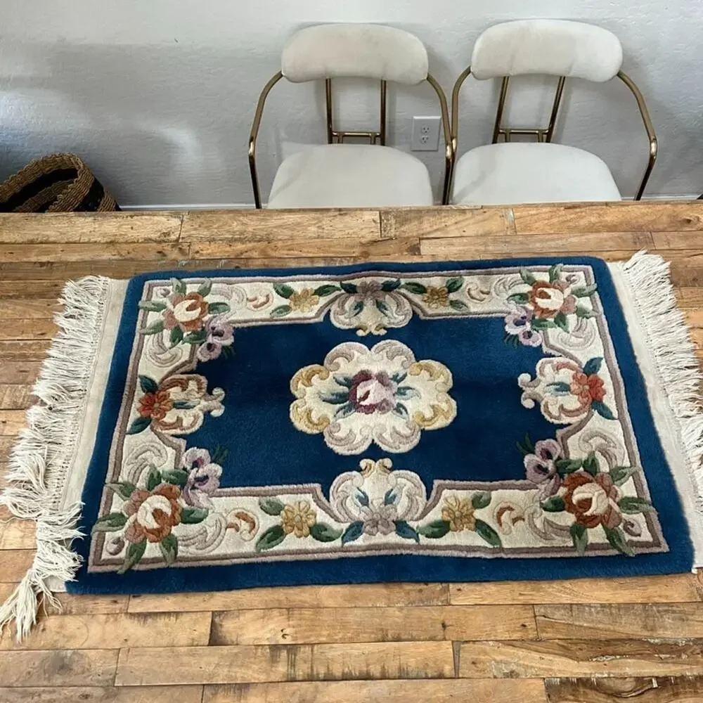 Blue Chinese Hand Knotted Aubusson Wool Rug 39